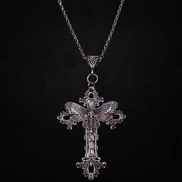 Producto - Collar Cruz diseño de Polilla con calavera