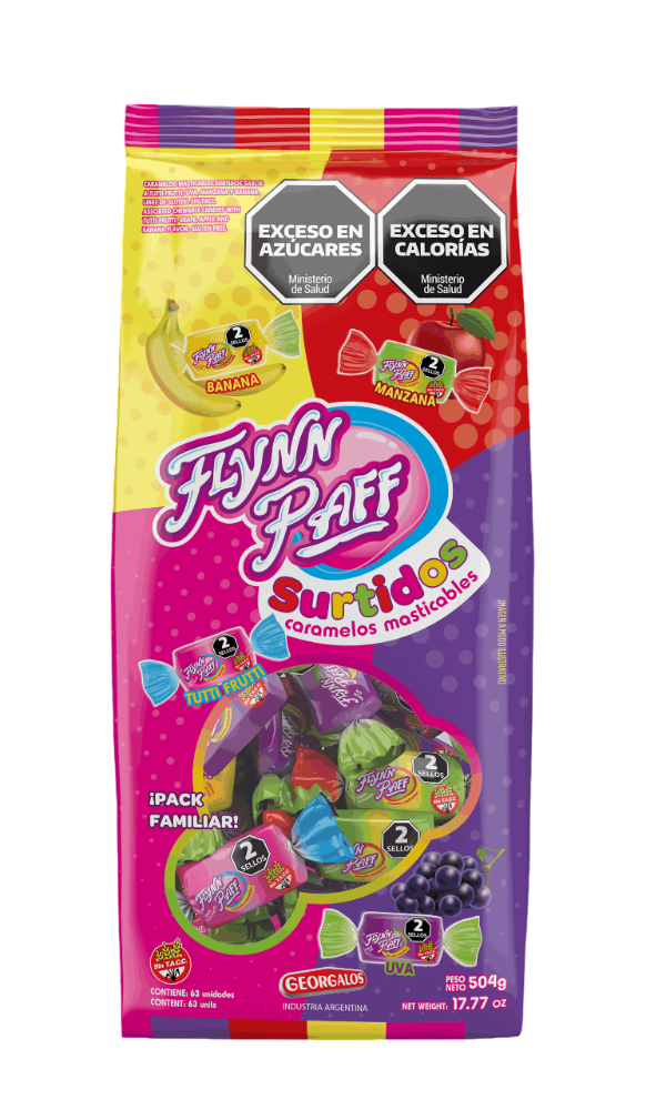 Producto - Flyn Paff Caramelos Surtidos x 63 (Tuti Fruti, Manzana, Banana, Uva)