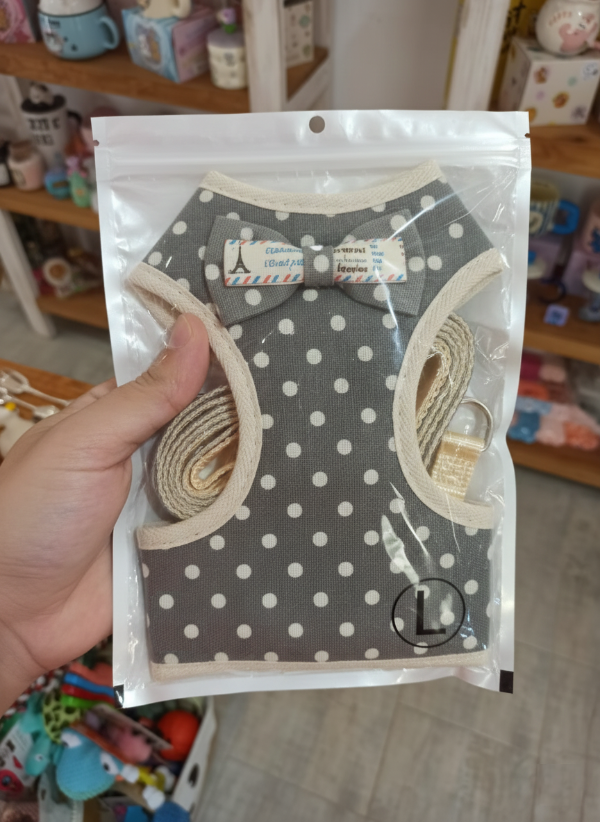 Producto - Arnés pechera con moño talle "L" con correa - Diseño Lunares