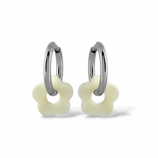 Producto - Argollas de acero quirúrgico con dije flor - Manteca