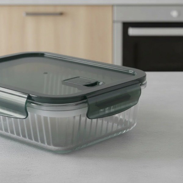 Producto - HERMETICO RECTANGULAR VIDRIO BOROSILICATO CON TRABAS 1520ML 22X16CM - 1