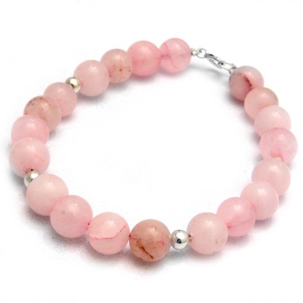 Producto - Pulsera Ágata Rosa Y Bolitas 18Cm