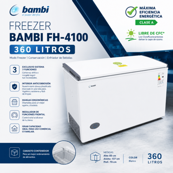 Producto - FREEZER BAMBI FH-4100  -  360 LITROS - COLOR BLANCO