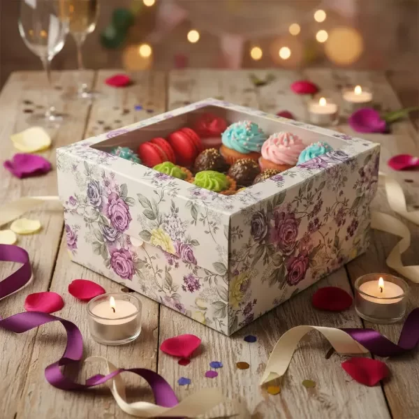 Producto - Caja ESTAMPADA con visor cuadrado 20x20x10