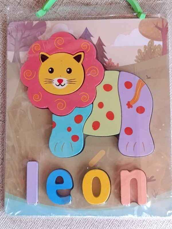 Producto - Encastre Rompecabezas Animal León con Letras en Madera