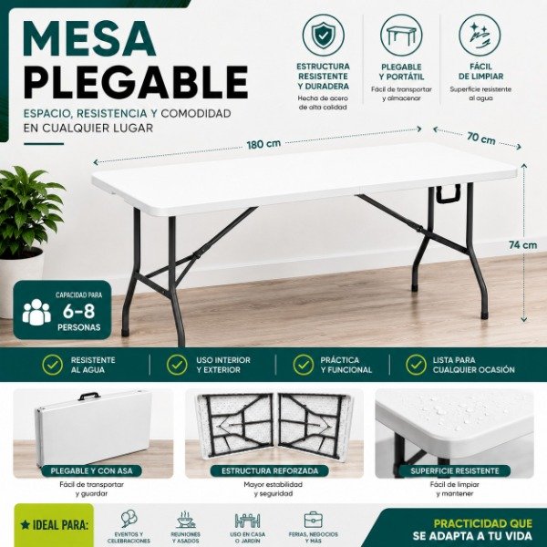 Producto - MESA PLEGABLE NOVOHOME NH-CT180 - (180 x 70 cm) - 0
