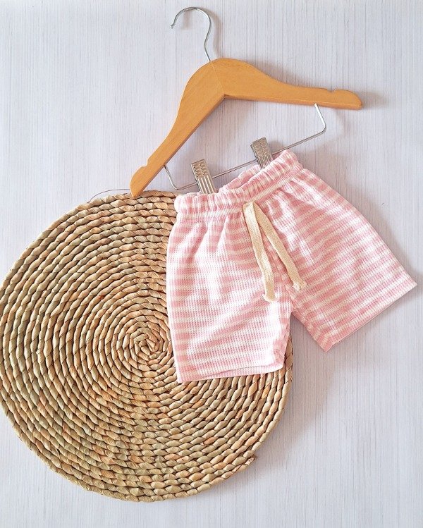 Producto - Short Wafle Panal Líneas Rosa