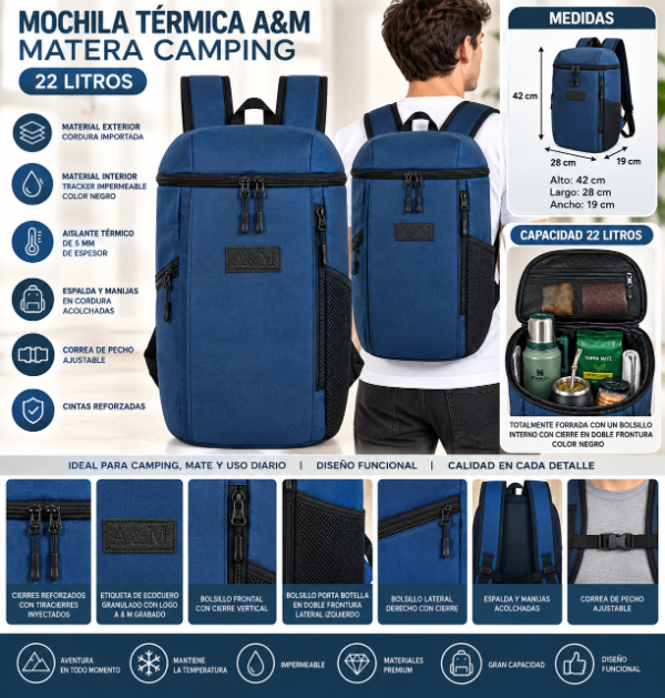 Producto - MOCHILA MATERA TERMICA CAMPING - AZUL MARINO - 6