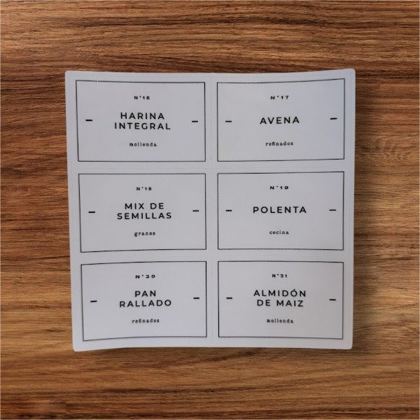 Producto - Plancha de rotulos Alacena II x6 - Vinilo Blanco + Laca Sectorizada