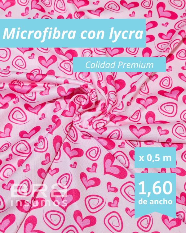 Producto - Microfibra con Lycra 1,6 m de Ancho - Rosa Corazones Fucsia (x 1/2 Metro)