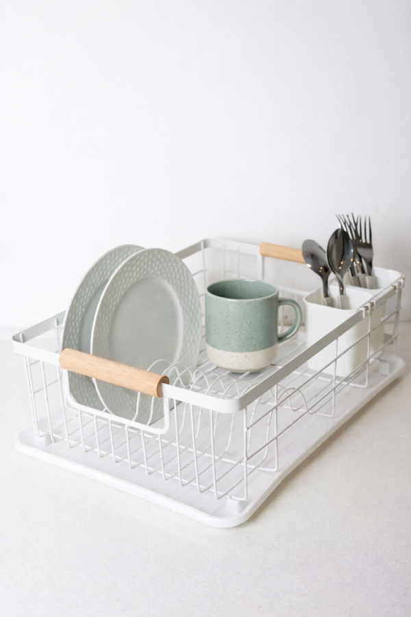 Producto - SECA PLATOS DE METAL WHITE CON CUBIERTERO 43 cm