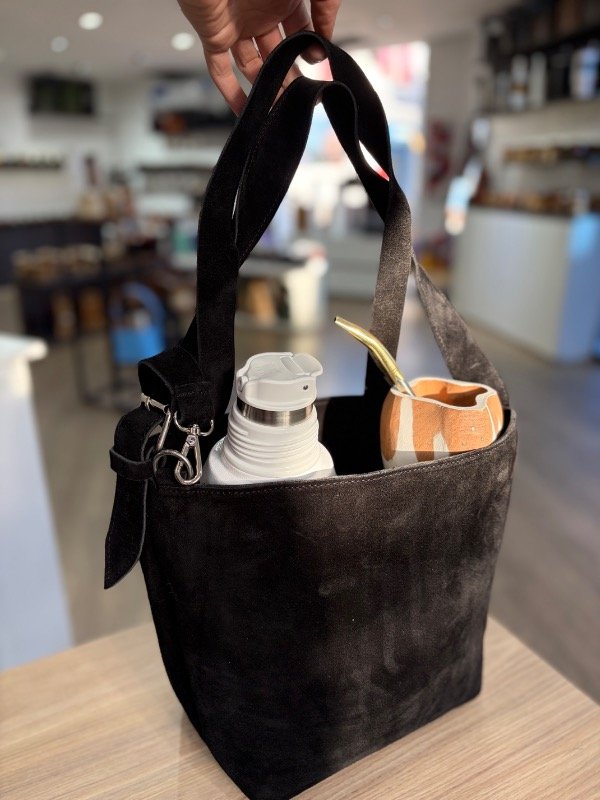 Producto - CARTERA Y BOLSO MATERO DE CUERO GAMUZADO NEGRO