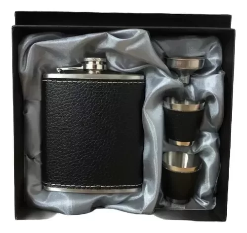 Producto - PETACA DE WHISKY ECOCUERO INOX 200CC + 2 SHOTS