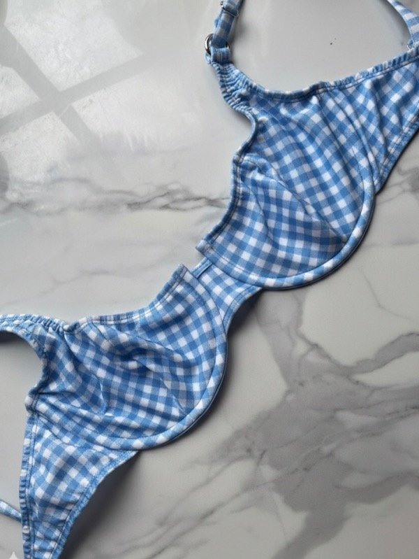 Producto - Bikini con aro cuadrille celeste