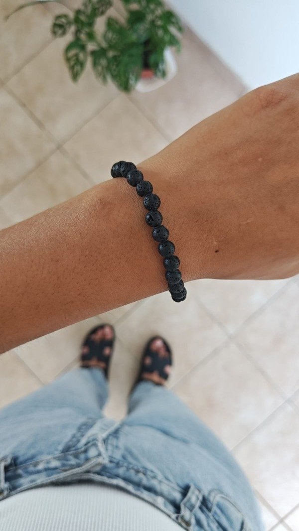 Producto - PULSERA ELÁSTICA VOLCÁNICA NEGRA. 6MM. PIEDRA NATURAL