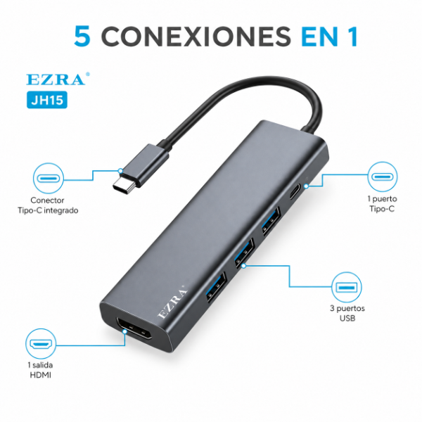 Producto - Adaptador Hub 5 en 1 Multifuncional HDMI - USB - C - TPC UH15. - 1