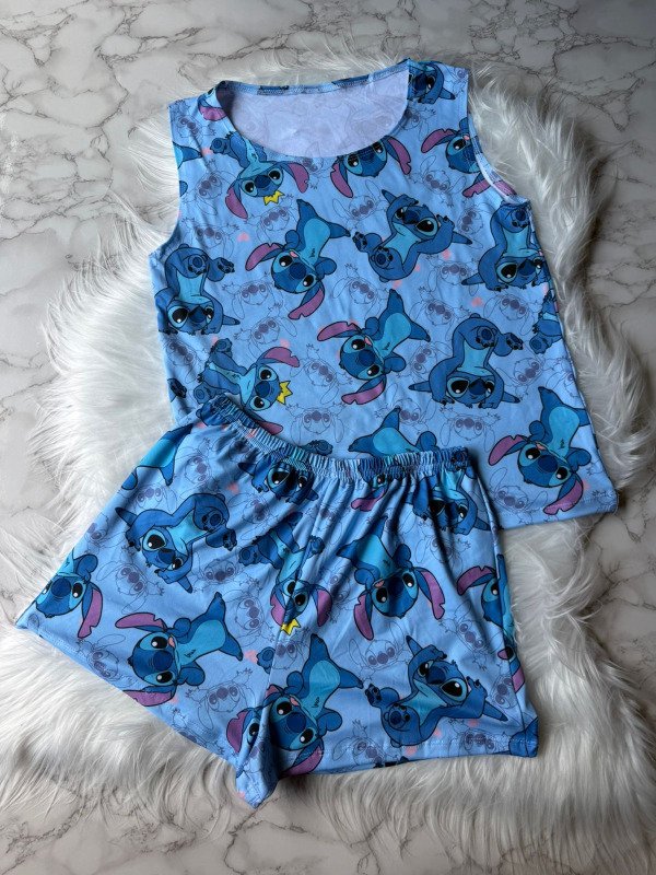 Producto - Pijama corto de short y musculosa ancha - Stitch Celeste