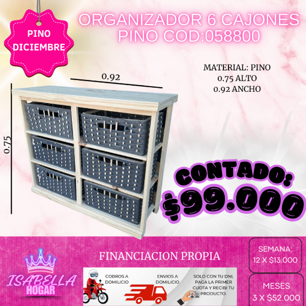 Producto - ORGANIZADOR 6 CAJONES PINO COD:058800