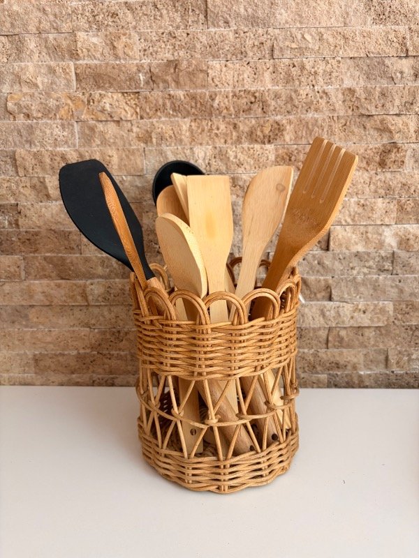 Producto - Porta cubiertos de cocina rattan 15x17cm