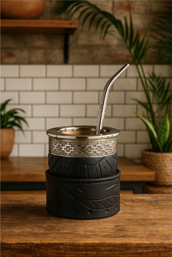 Producto - MATE IMPERIAL ROMA BASE CUERO- COLOR NEGRO