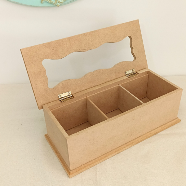 Producto - Caja de té x 3 div. Tapa VIDRIO