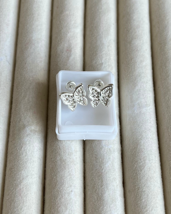 Producto - Aros abridores mariposa con cubic de acero blanco 8mm