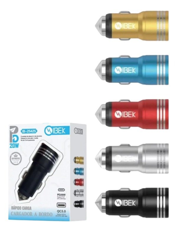 Producto - Cargador para Auto 20W con USB + Tipo c Ibek IB 25425 Plata - 0