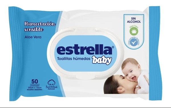 Producto - Toallitas Húmedas Estrella Baby Aloe Vera x50 Hipoalergénicas Sin Alcohol