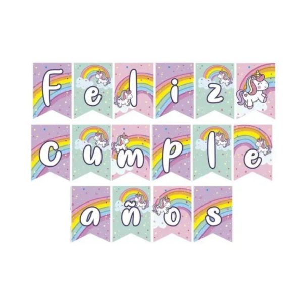Producto - Banderin FELIZ CUMPLEAÑOS tematica unicornio
