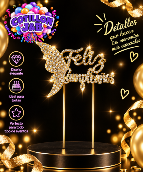 Producto - topper feliz cumpleaños metal dorado