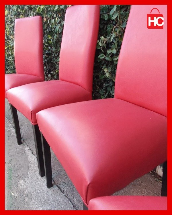 Producto - Juego de 4 sillas de comedor modernas tapizadas en ecocuero rojo patas negras - 6