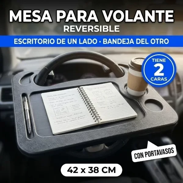 Producto - Mesa para Volante de Auto Reversible 42x38cm Escritorio y Bandeja con Portavasos - 4