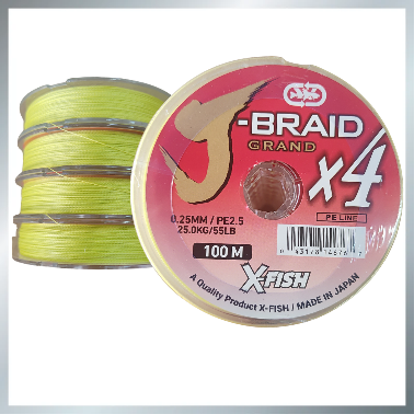 Producto - Multifilamento J-Braid X-fish x4 0.25mm 55lbs amarillo