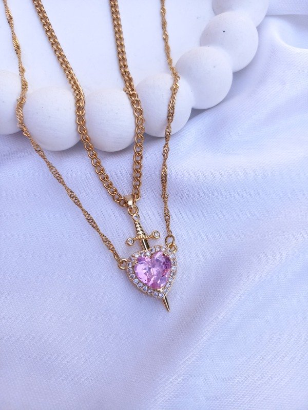 Producto - cadenitas corazón y daga golden (rosa)