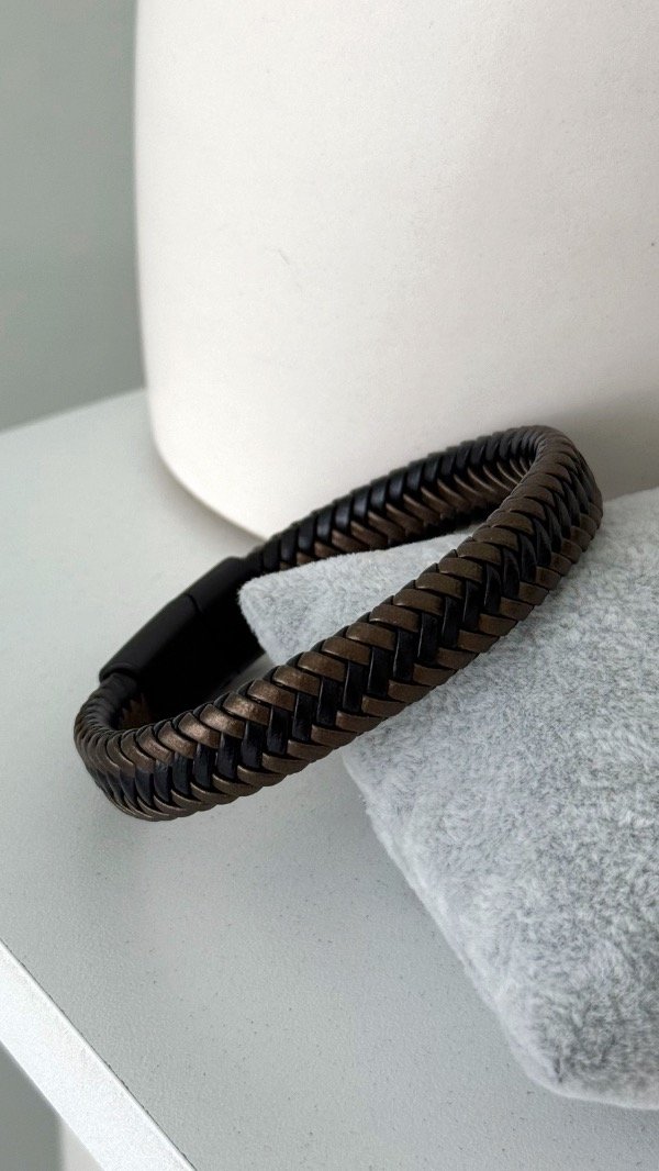 Producto - Pulsera cuero negra y marrón trenz unisex ACERO Q 4