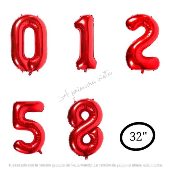Producto - Globos numeros rojo 32" (80cm aprox.) c/u