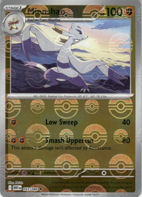 Producto - Mienshao (Poke Ball Pattern) - 053/086 - White Flare - Holo