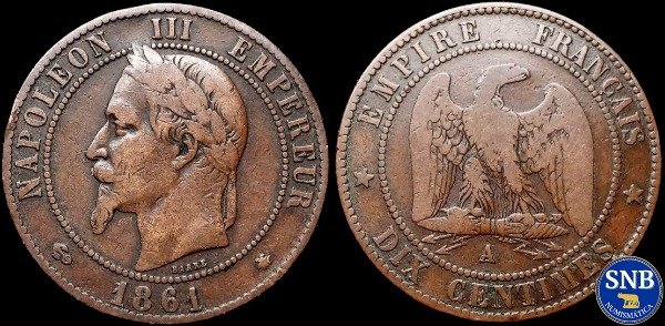 Producto - Francia - 10 Céntimos (1861 A) KM #798.1 Ceca de París - II Imperio Francés