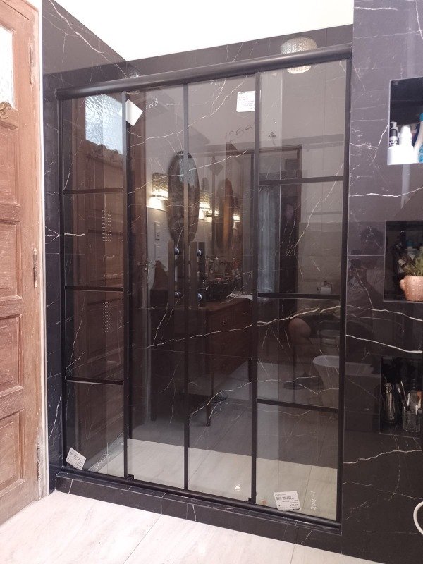 Producto - Mampara 4 paños dos paños fijos dos  puertas corredizas centrales Vidrios de 8mm - 5