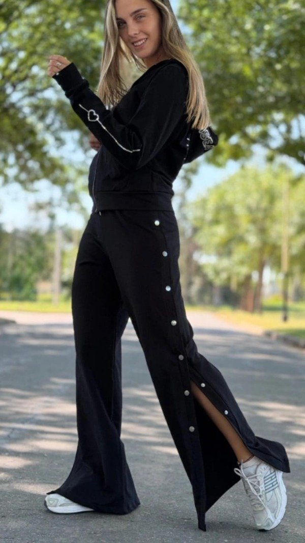 Producto - PANTALON PALAZZO RÚSTICO CON BROCHES - NEGRO