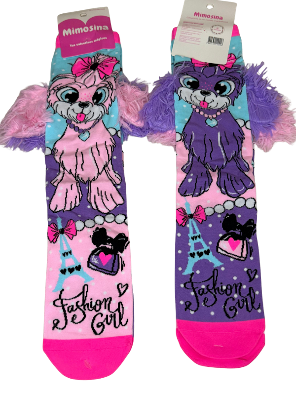 Producto - Medias 3D Perritas Rosa y Lila