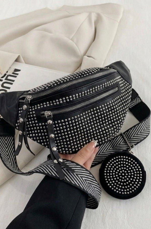 Producto - Riñonera Capri Brillos + Monedero - Strass Plata