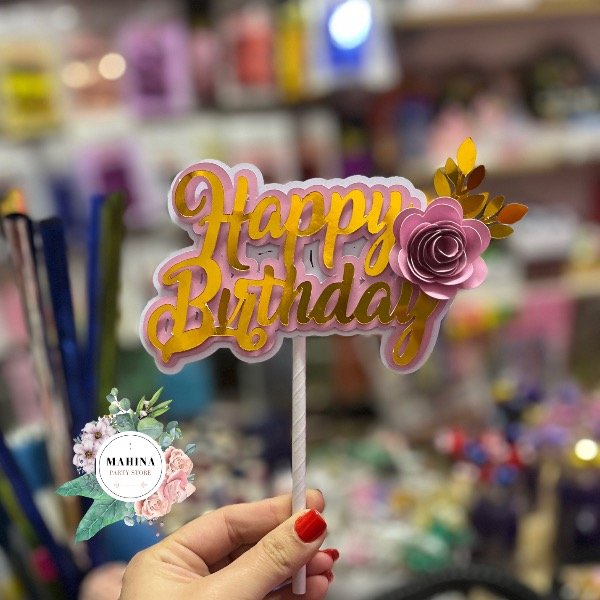 Producto - Topper Happy Birthday lilac con flores