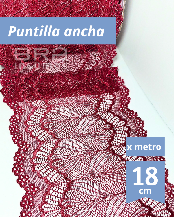 Producto - [P19] Puntilla Elastizada 18 cm - Bordó con Lurex (x Metro)