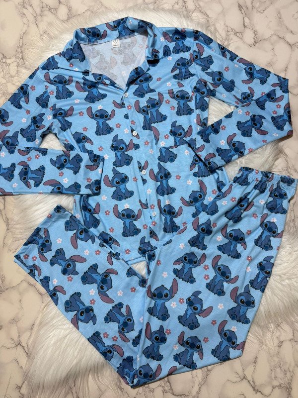 Producto - Camisero lycra manga larga - Stitch Celeste Oscuro