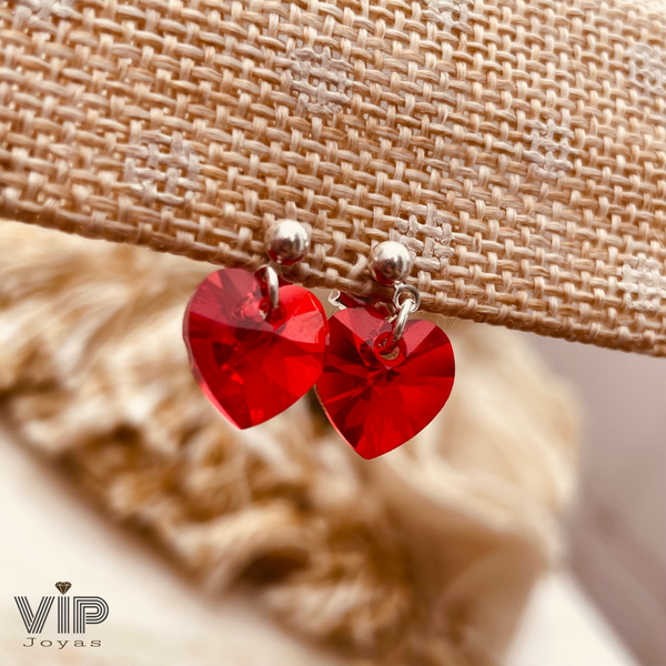 Producto - Aros Pasantes Corazón Rojo Plata 925