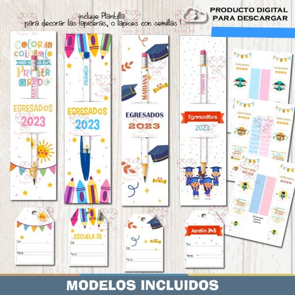Producto - Kit Imprimible Egresados Portalapiceras Lapiz + Tag Editable