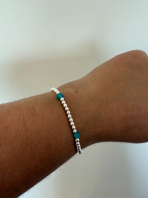 Producto - Pulsera bolita 3mm y piedra celestina