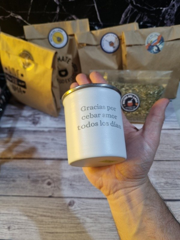 Producto - Mate vasito de acero inoxidale color blanco personalizado - 4