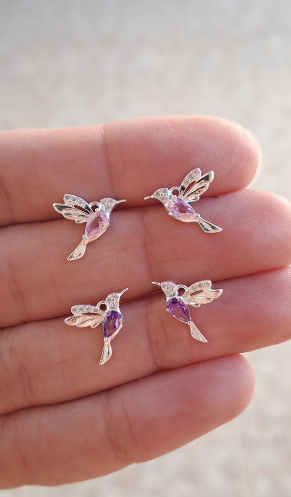 Producto - Aros de Plata Colibríes con cubic color (por par)